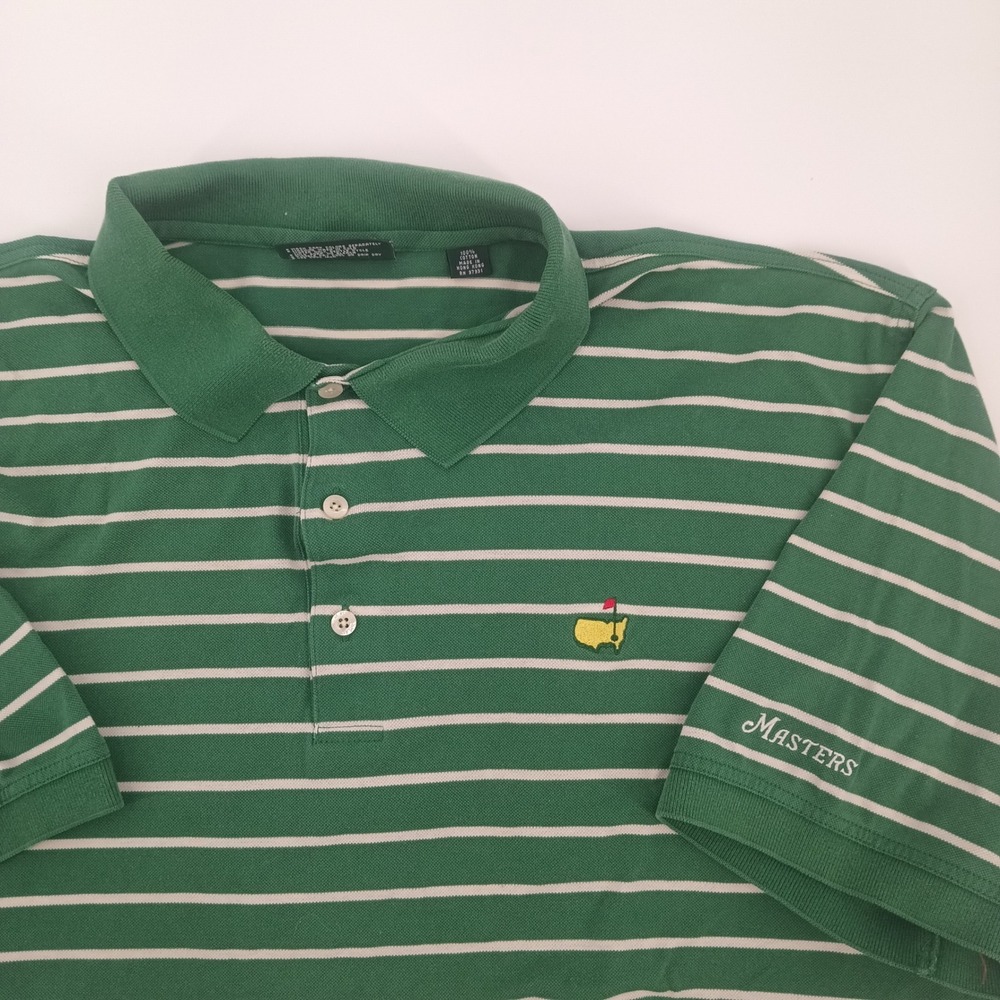 Masters Collection Mens XL Green White Striped Mercerized Cotton Golf Polo Shirt